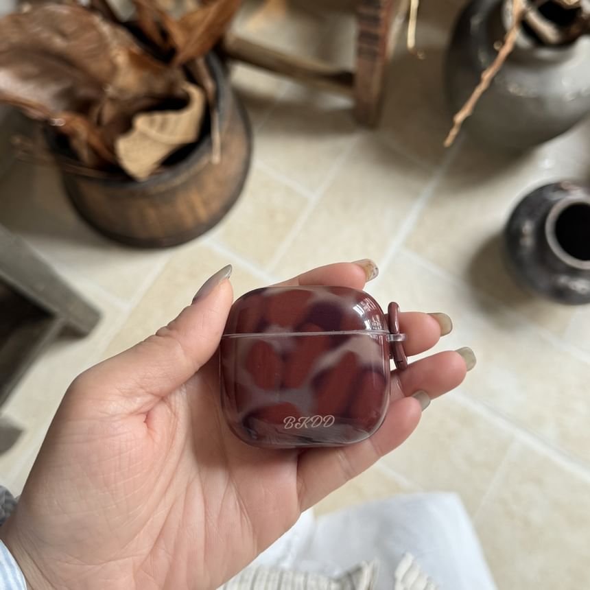 Set: Leopard Print AirPods Earphone Case Skin + Ring Hoop