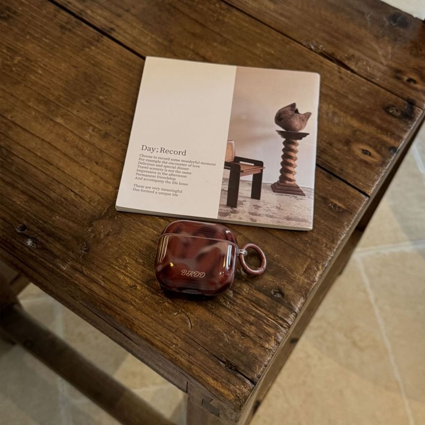 Set: Leopard Print AirPods Earphone Case Skin + Ring Hoop