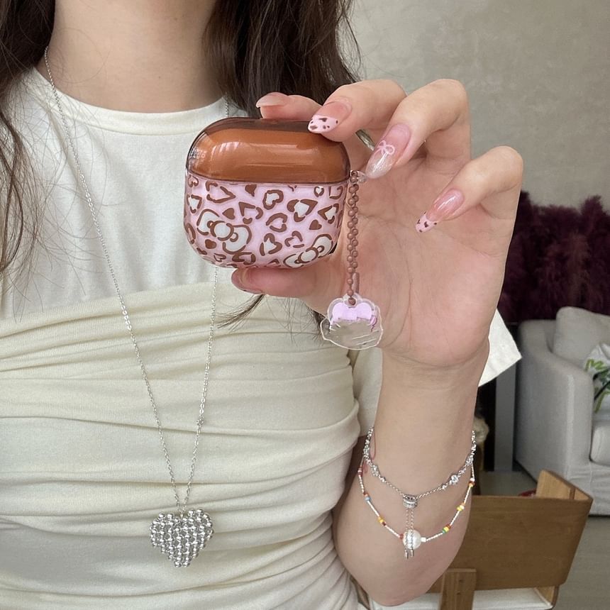 Set: Bow Print AirPods Earphone Case Skin + Ring Hoop