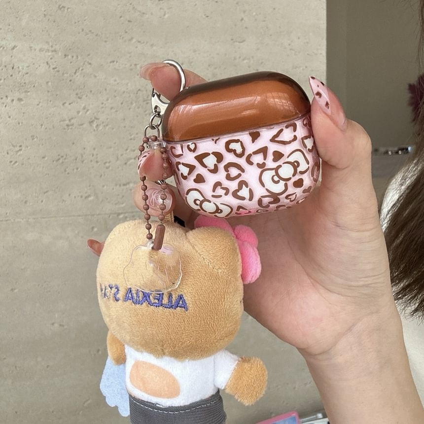 Set: Bow Print AirPods Earphone Case Skin + Ring Hoop