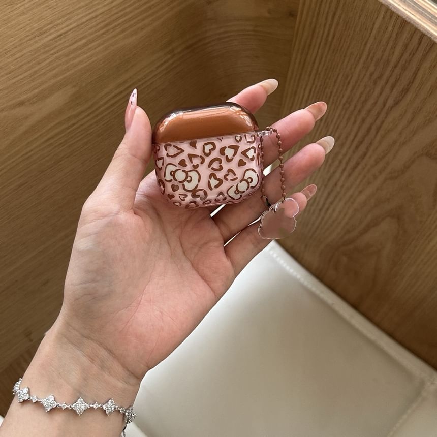 Set: Bow Print AirPods Earphone Case Skin + Ring Hoop