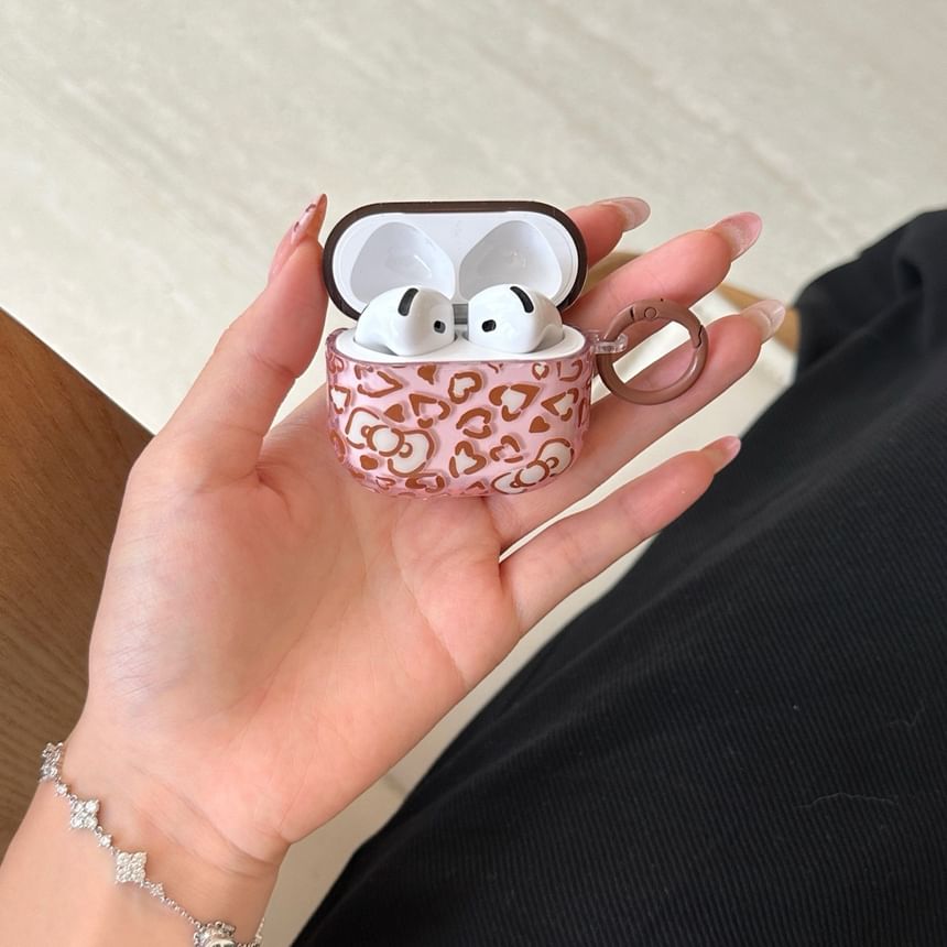 Set: Bow Print AirPods Earphone Case Skin + Ring Hoop