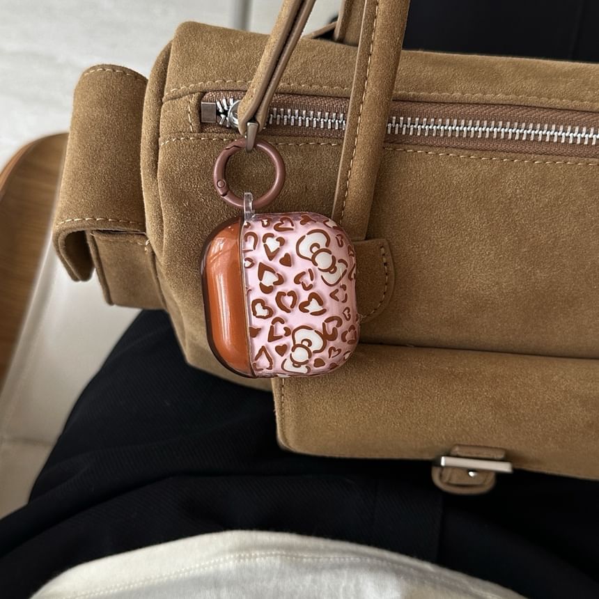 Set: Bow Print AirPods Earphone Case Skin + Ring Hoop