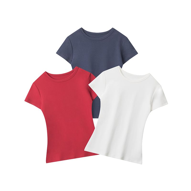 Plain Crewneck Tee with Short Sleeves