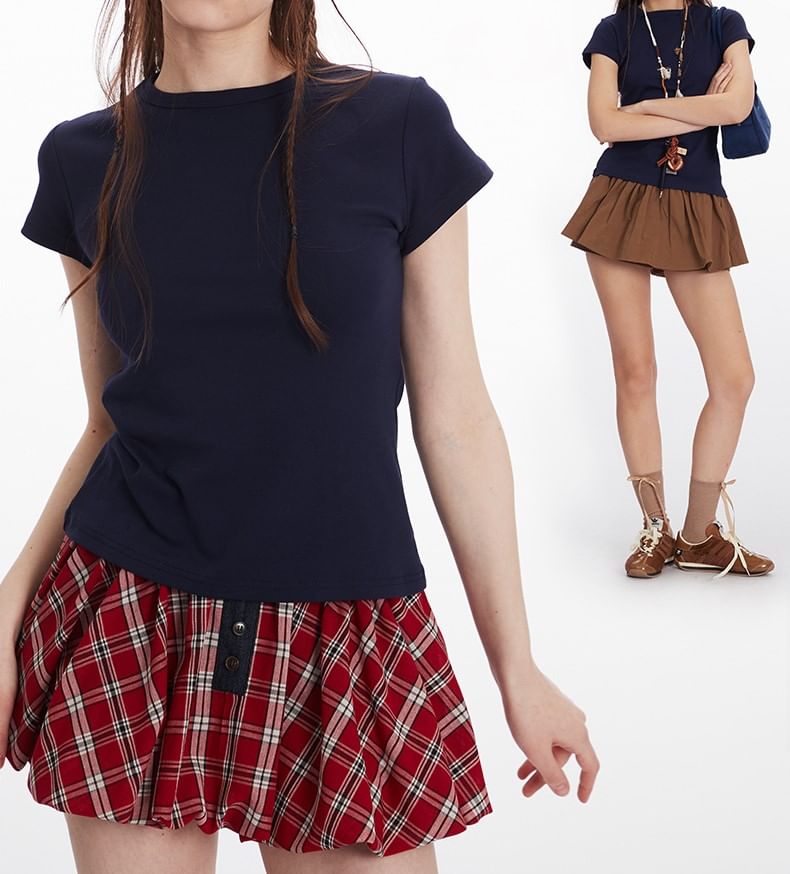 Plain Crewneck Tee with Short Sleeves