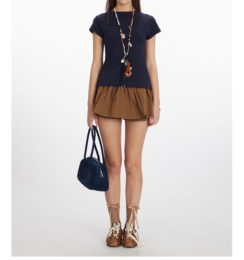Plain Crewneck Tee with Short Sleeves