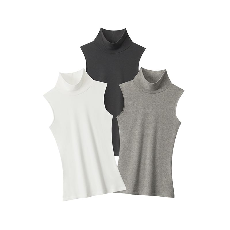 Plain Mock-Neck Sleeveless Tank Top