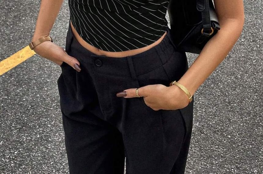 Striped Halter Neck Cropped Tank in Soft Cotton