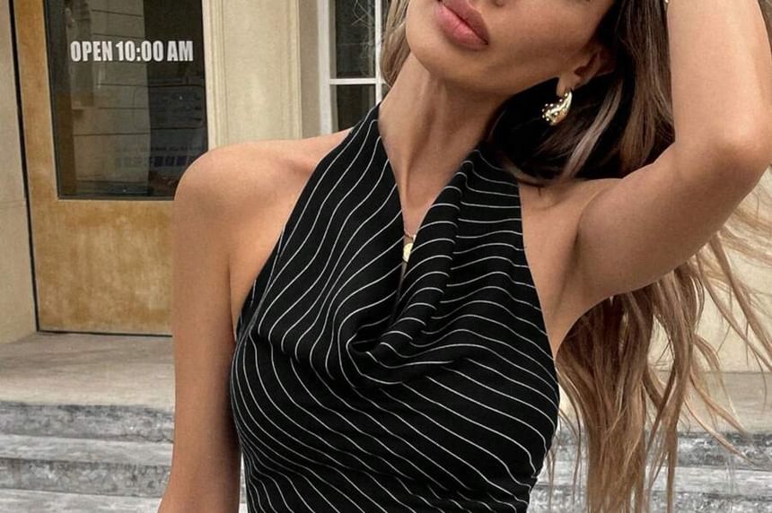 Striped Halter Neck Cropped Tank in Soft Cotton