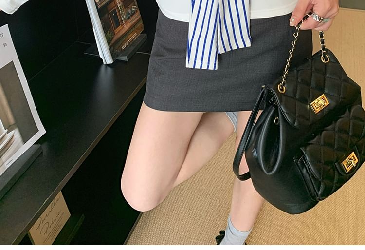 Striped Tie-Neck Long-Sleeved Tie-Up Paneled Top