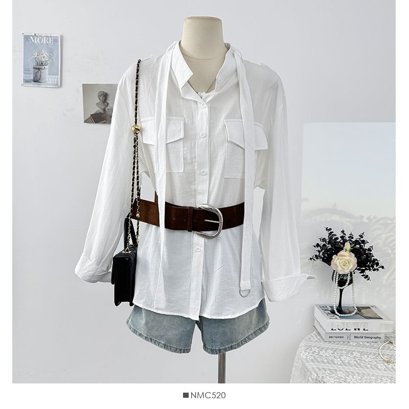 Plain Slim-Fit Shirt, Long-Sleeved