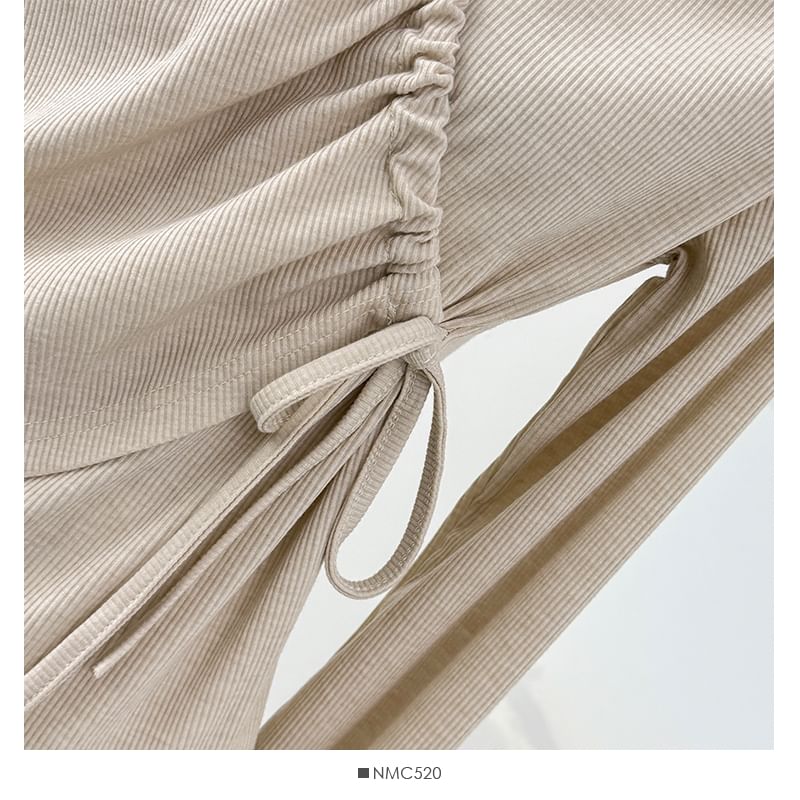 Plain Wrap V-Neck Top, Long-Sleeved