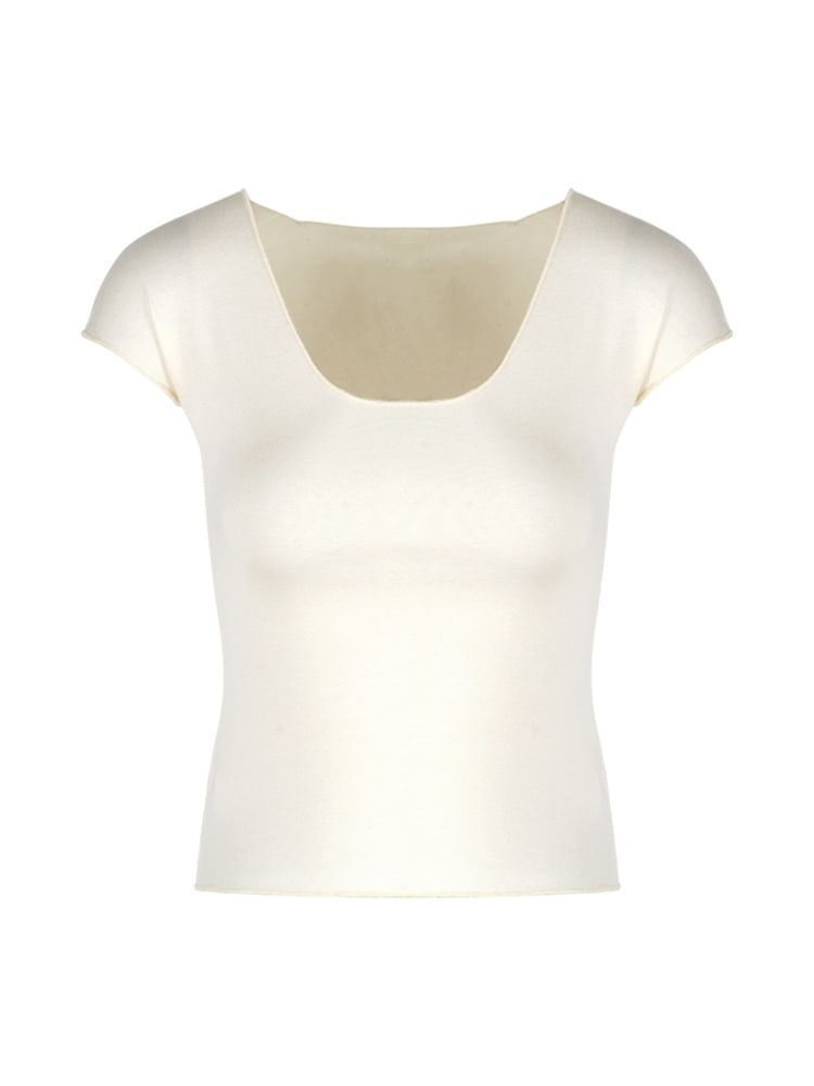 Plain Scoop-Neck Cap-Sleeved Top