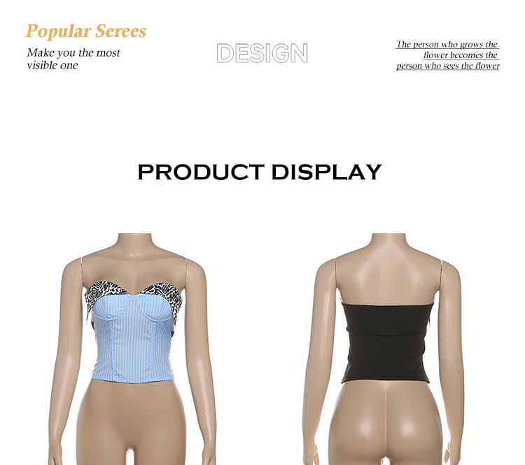 Striped Leopard-Print Paneled Cropped Bustier Top
