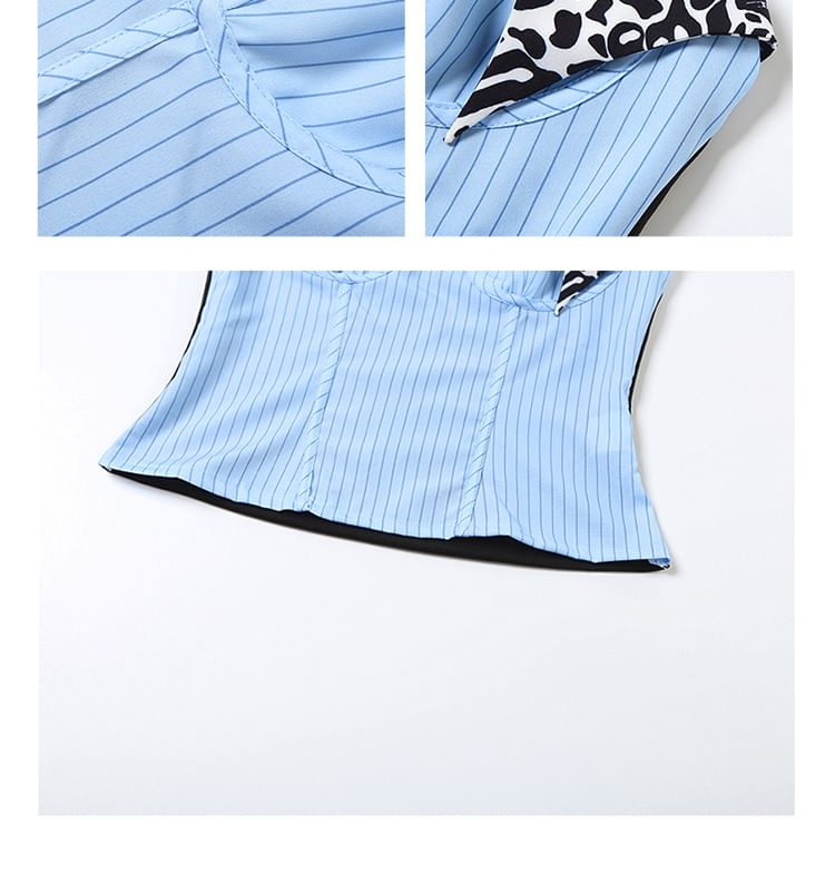 Striped Leopard-Print Paneled Cropped Bustier Top