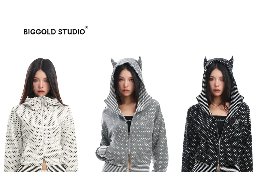 Dotted Zip-Up Hoodie