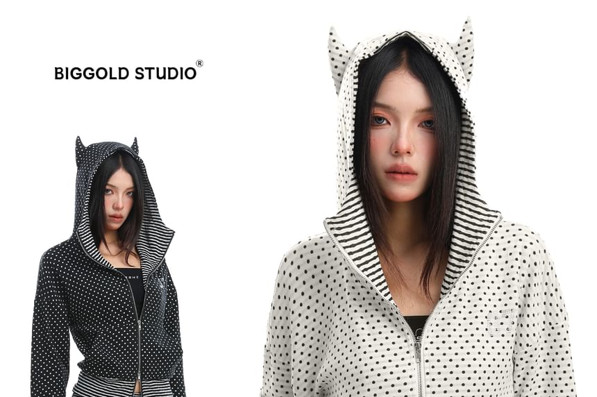 Dotted Zip-Up Hoodie
