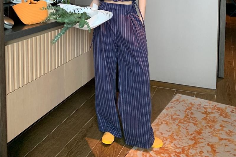 Striped Halter Crop Top & Wide-Leg High-Rise Pants Set