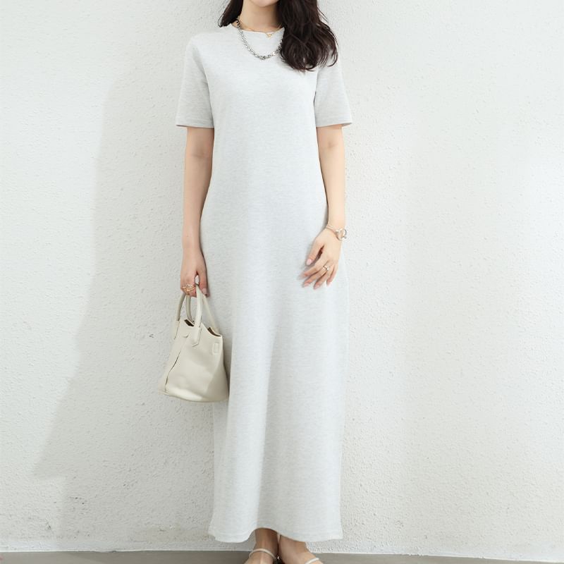 Maternity Short-Sleeve Crewneck Plain Maxi T-Shirt Dress (Various Designs)