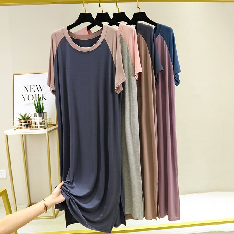 Short-Sleeve Crewneck Raglan Maxi T-Shirt Dress