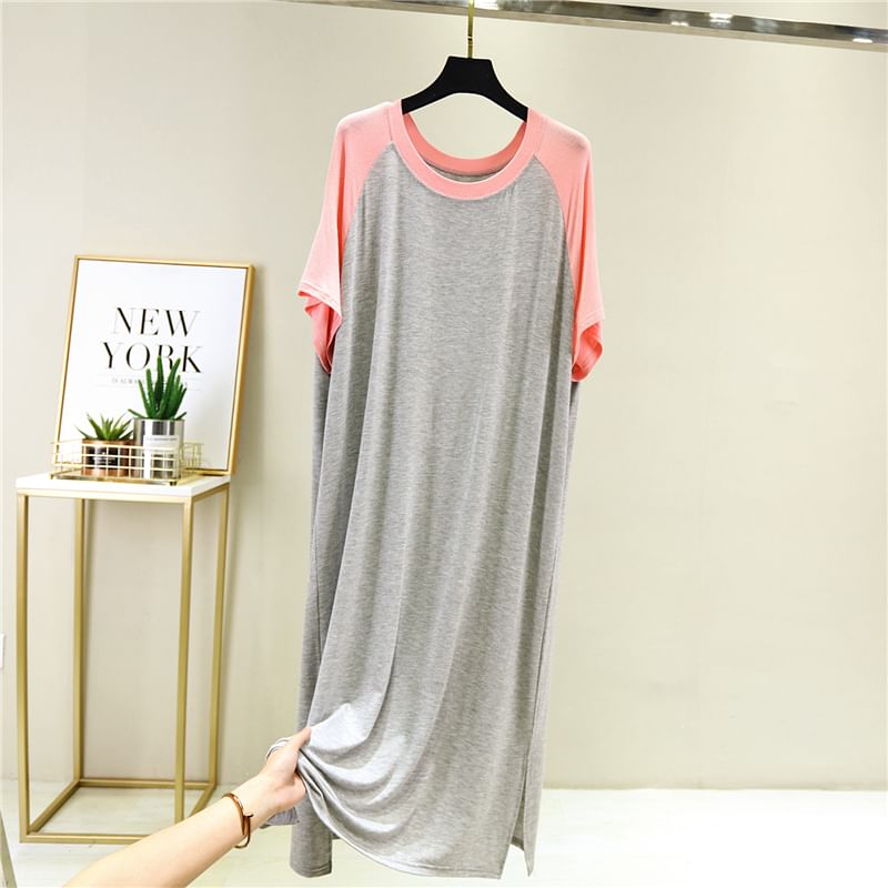 Short-Sleeve Crewneck Raglan Maxi T-Shirt Dress