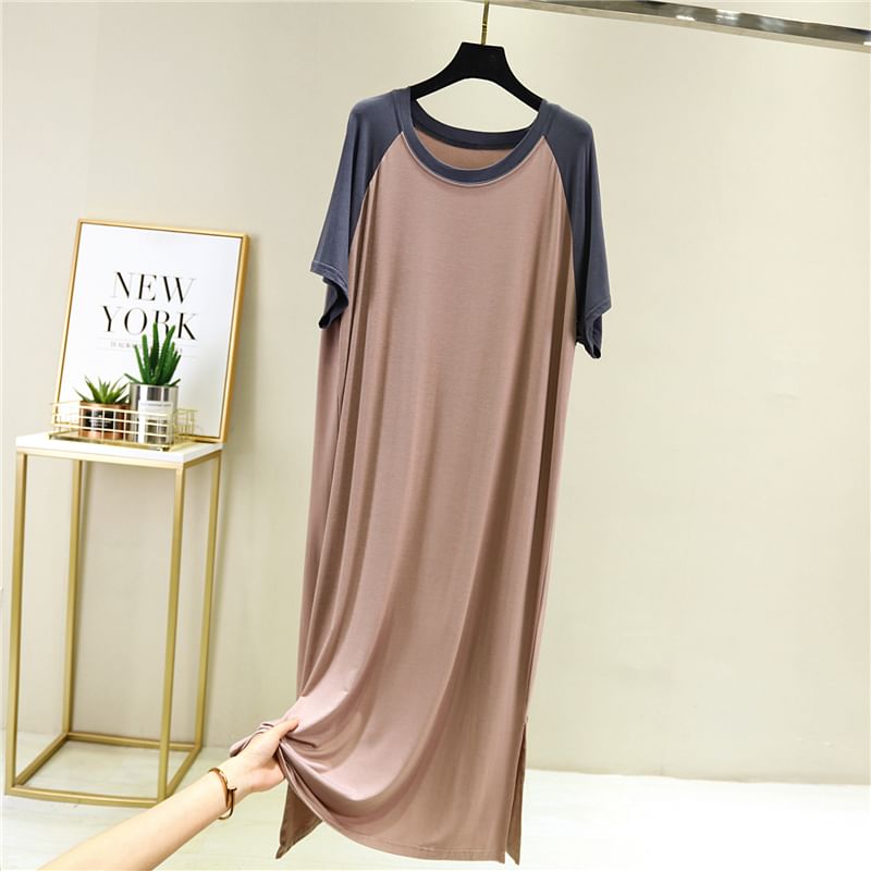 Short-Sleeve Crewneck Raglan Maxi T-Shirt Dress