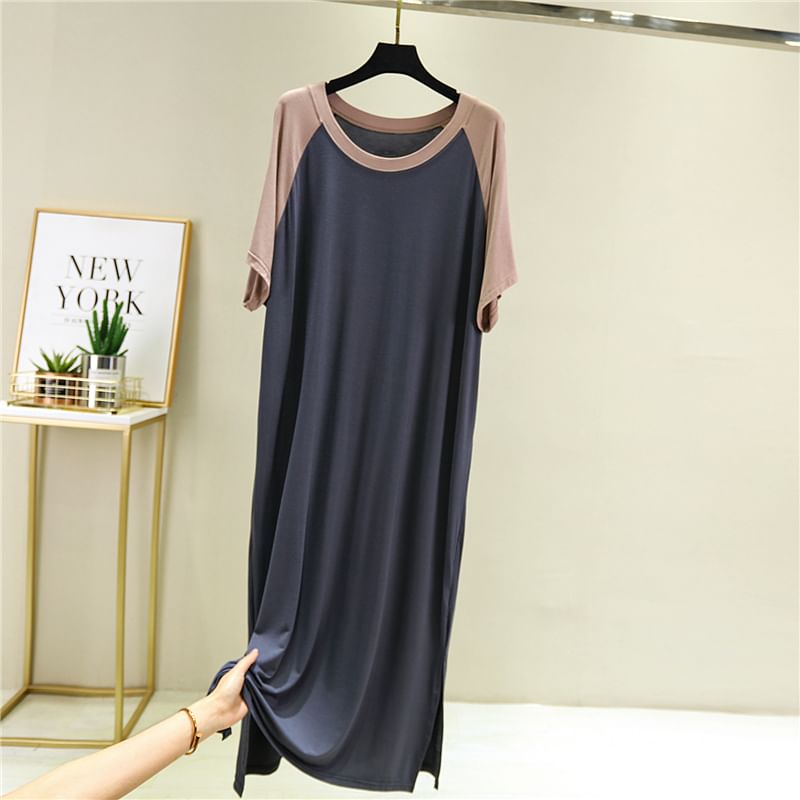 Short-Sleeve Crewneck Raglan Maxi T-Shirt Dress