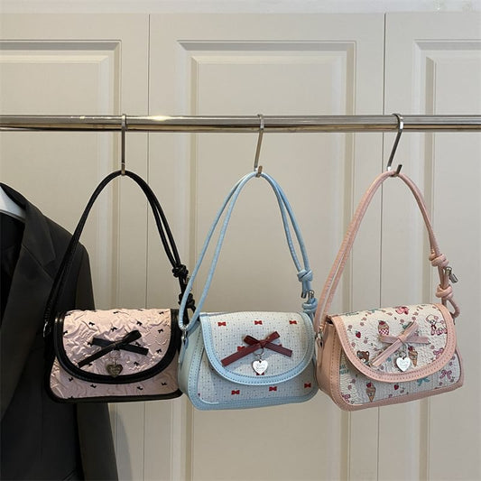 Patterned Print Bow Flap Crossbody Shoulder Bag