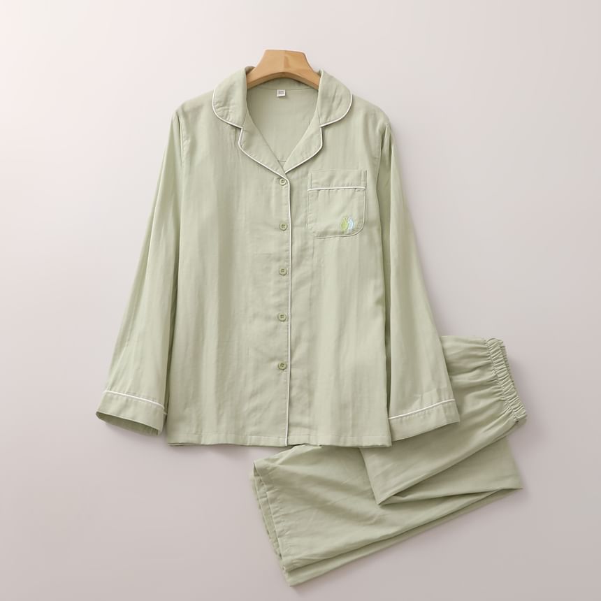 Couple Matching Pajama Set: Long-Sleeve Pocketed Top + Pants