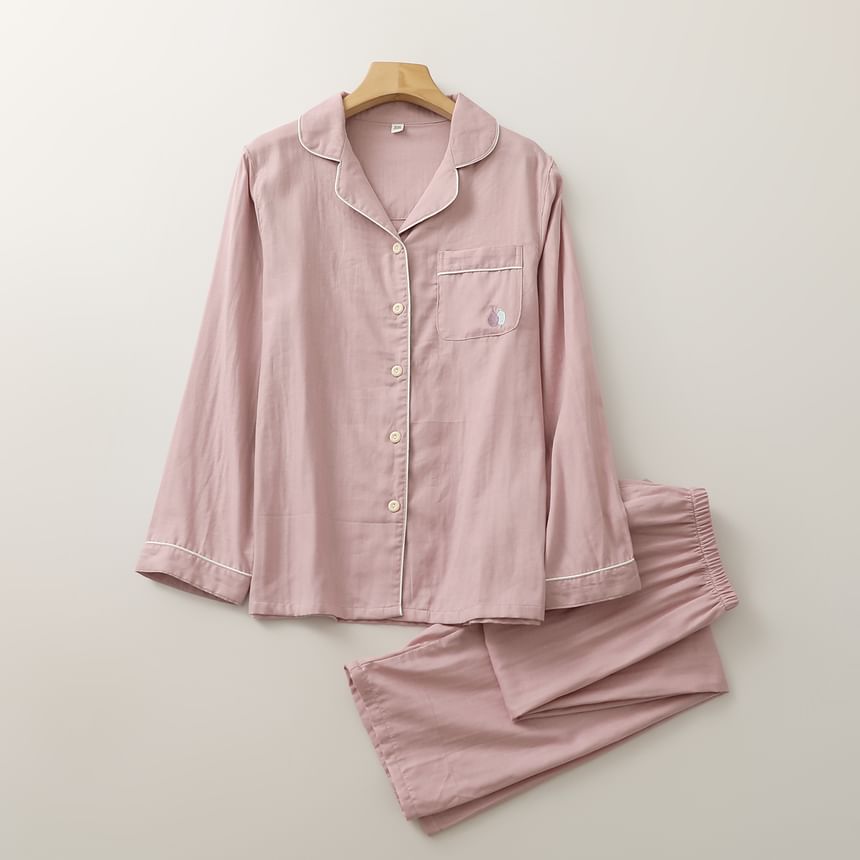 Couple Matching Pajama Set: Long-Sleeve Pocketed Top + Pants