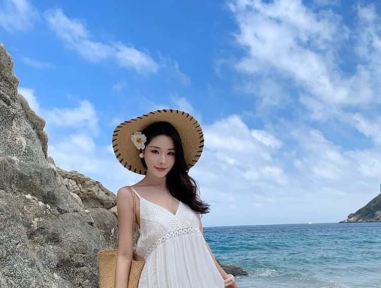 Sleeveless V-Neck Plain Maxi A-Line Dress