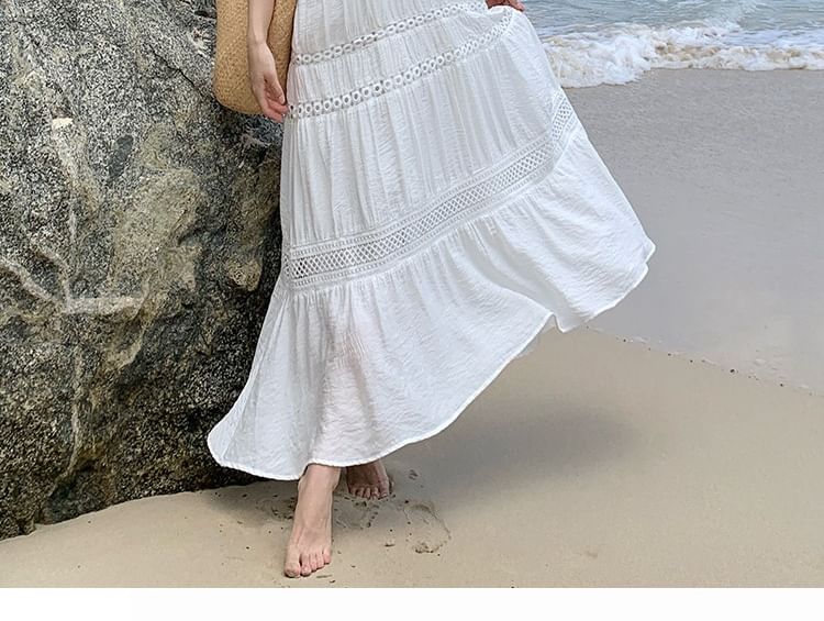 Sleeveless V-Neck Plain Maxi A-Line Dress