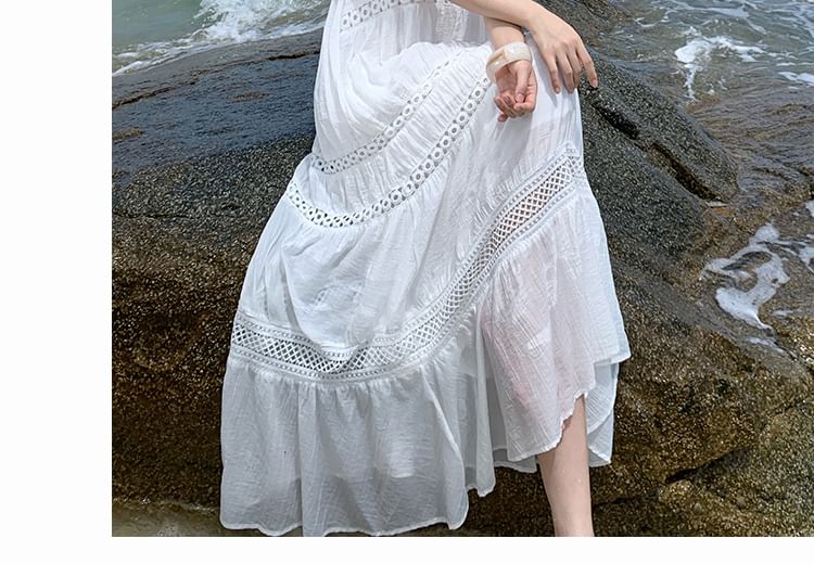 Sleeveless V-Neck Plain Maxi A-Line Dress