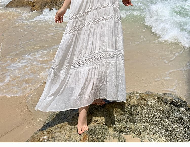 Sleeveless V-Neck Plain Maxi A-Line Dress