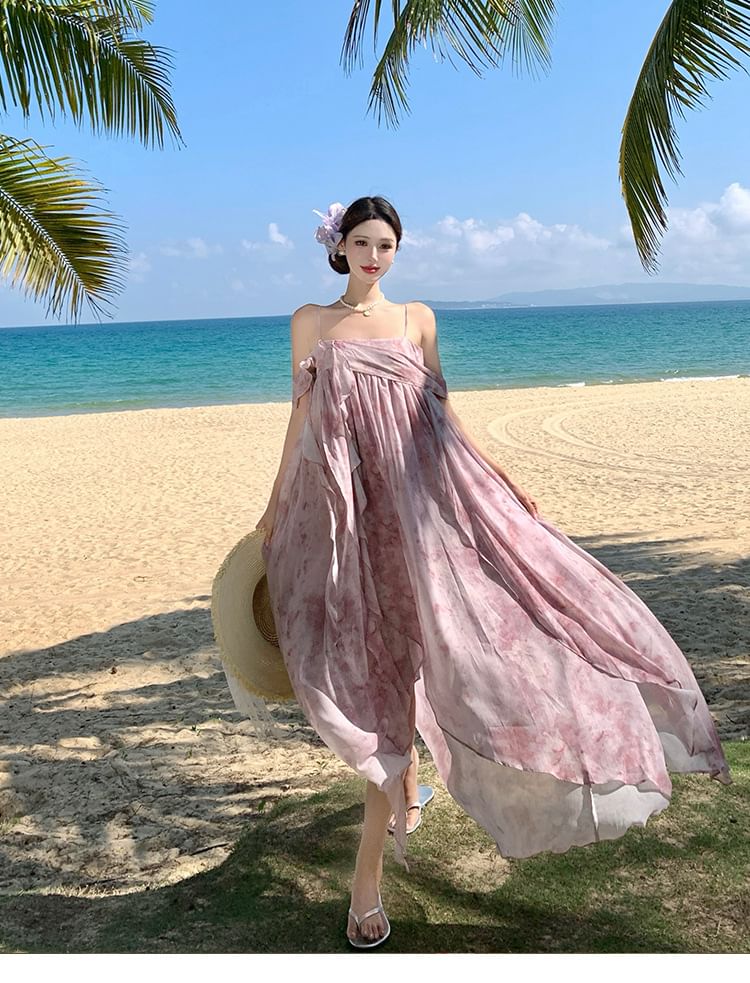 Spaghetti Strap Tie Dye Maxi A-Line Dress