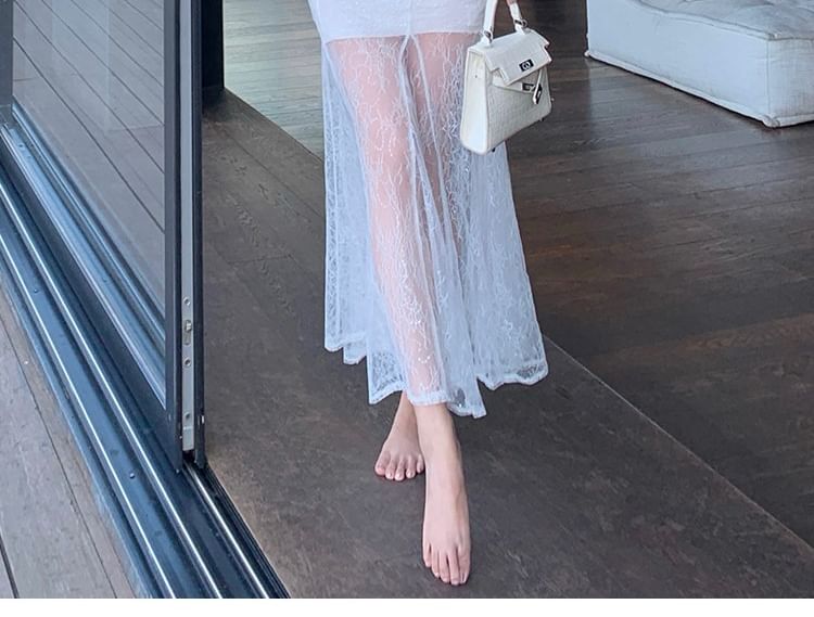 Sleeveless Asymmetrical Mesh Maxi Bodycon Dress