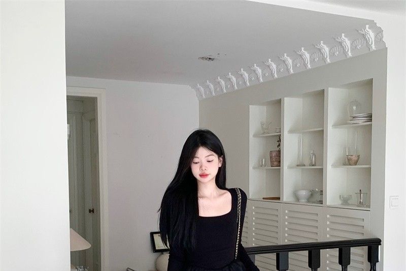Long Sleeve Square Neck Plain Maxi A-Line Dress