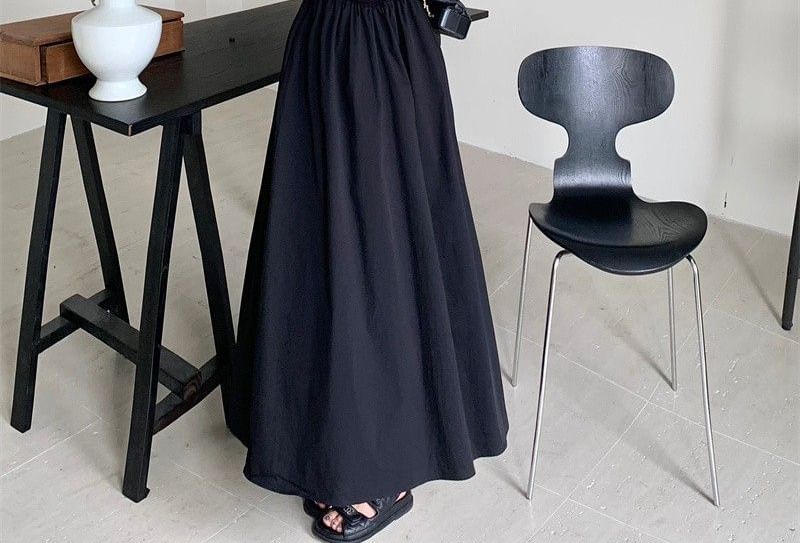 Long Sleeve Square Neck Plain Maxi A-Line Dress