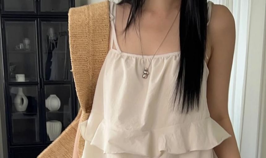 Spaghetti Strap Plain Ruffled Mini A-Line Dress