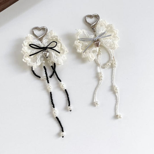 Bow Lace Bead Bag Charm Keyring