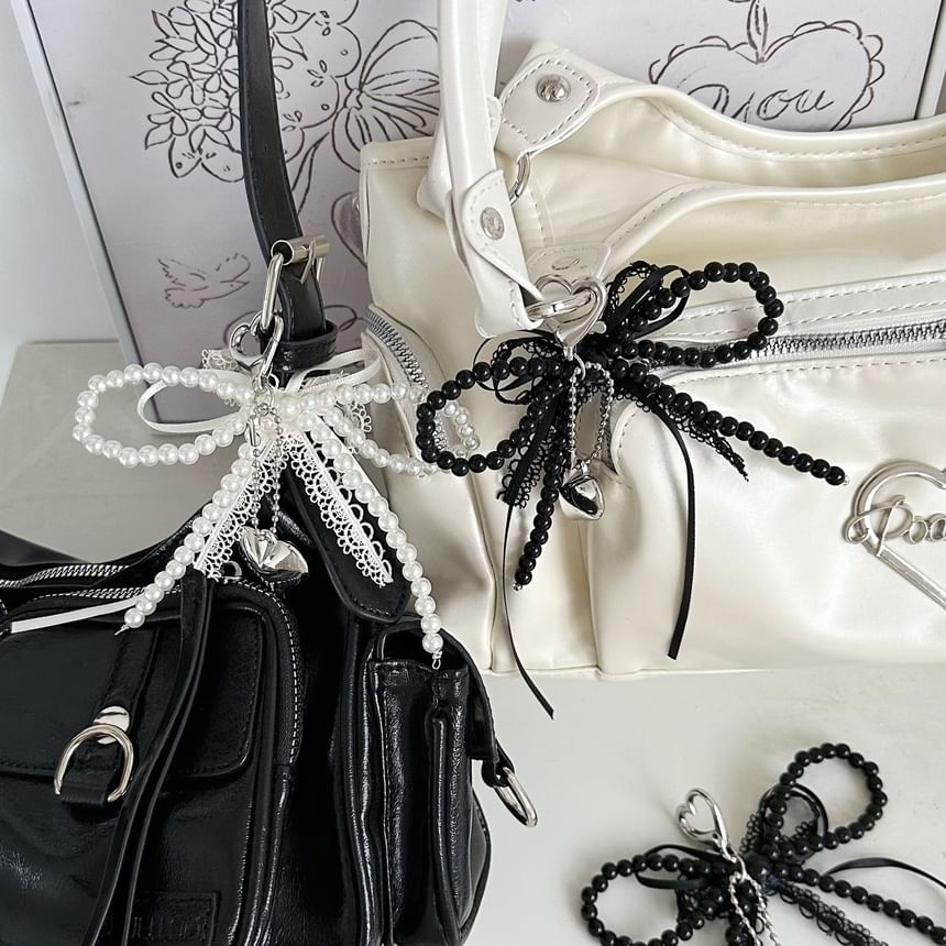 Heart Faux Pearl Bow Bag Charm