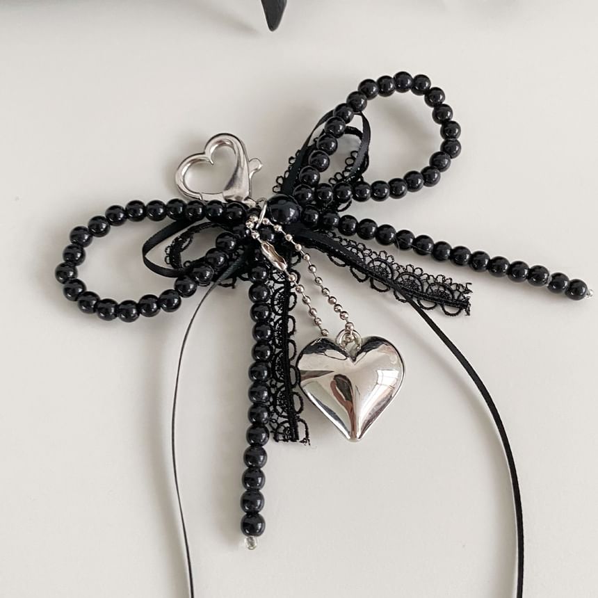 Heart Faux Pearl Bow Bag Charm