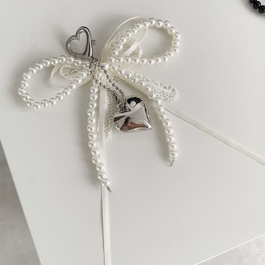 Heart Faux Pearl Bow Bag Charm