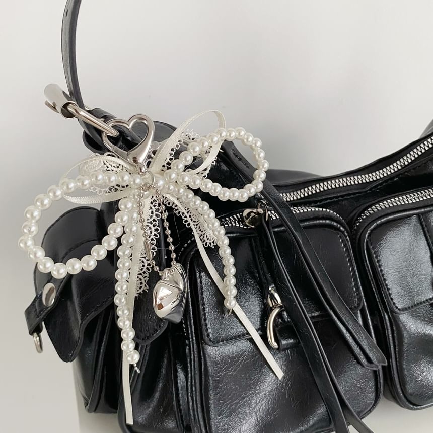 Heart Faux Pearl Bow Bag Charm