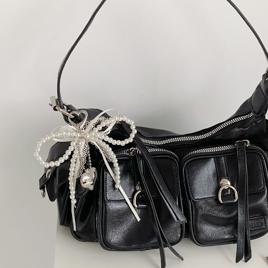 Heart Faux Pearl Bow Bag Charm