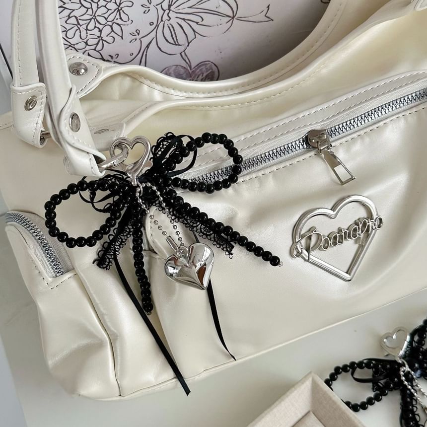 Heart Faux Pearl Bow Bag Charm