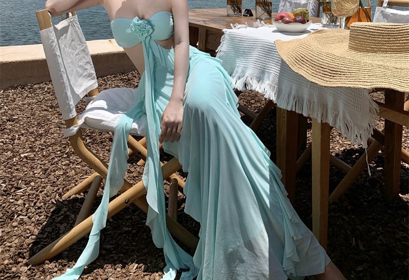 Halter Neck Plain Cutout Maxi A-Line Dress