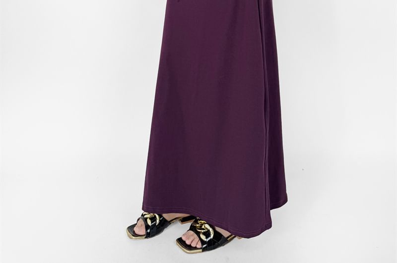 Cap-Sleeve Off-Shoulder Plain Asymmetrical Ruched Maxi A-Line Dress