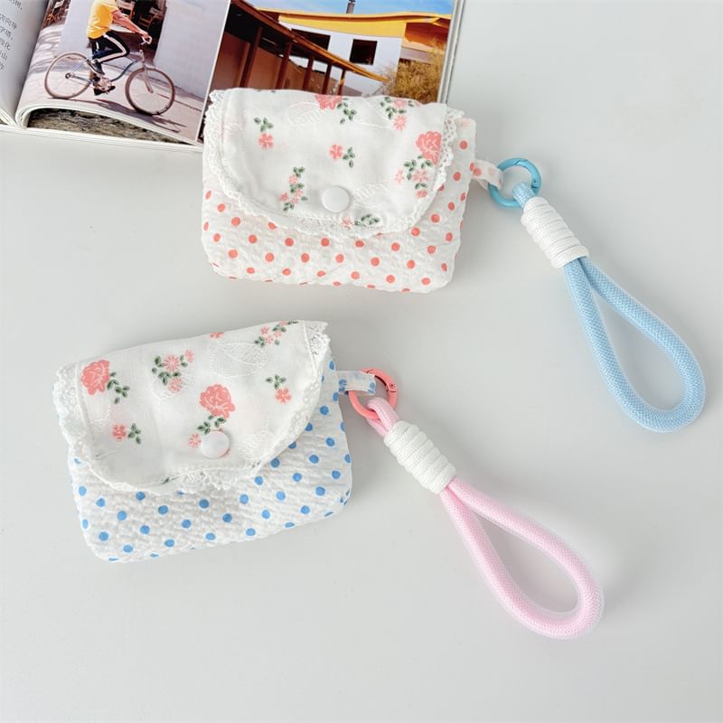 Floral Print Lace Trim Airpod Earphone Case Skin