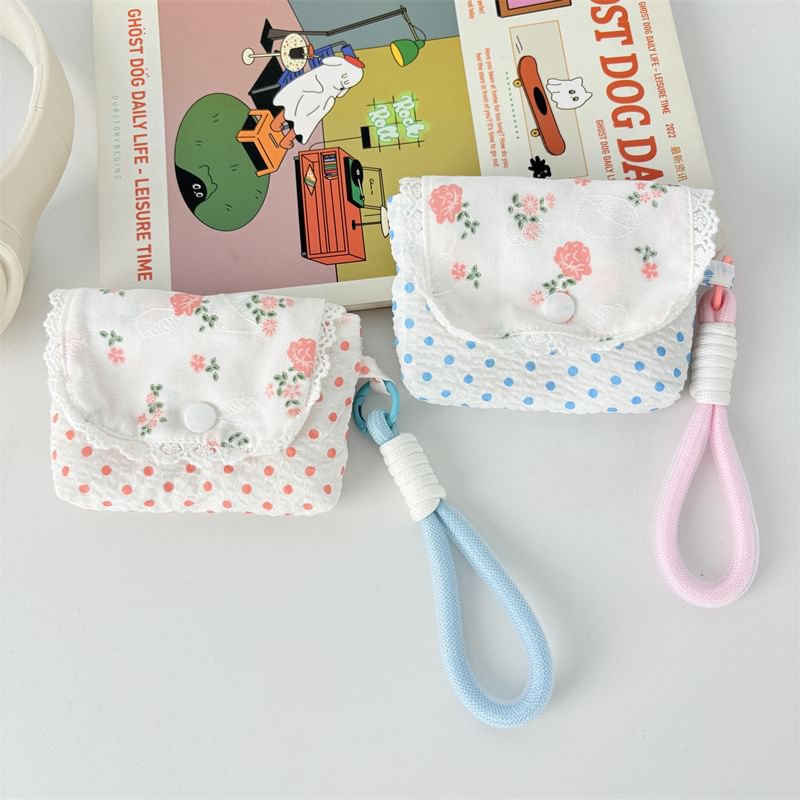 Floral Print Lace Trim Airpod Earphone Case Skin